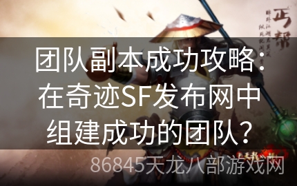 团队副本成功攻略：在奇迹SF发布网中组建成功的团队？