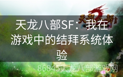 天龙八部SF：我在游戏中的结拜系统体验